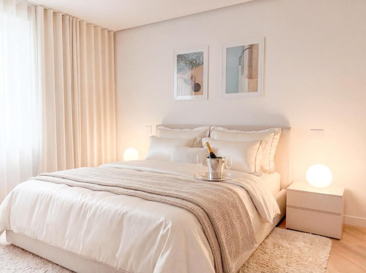 Schallgedämmtes Doppelschlafzimmer mit Doppelbett und Designmöbeln