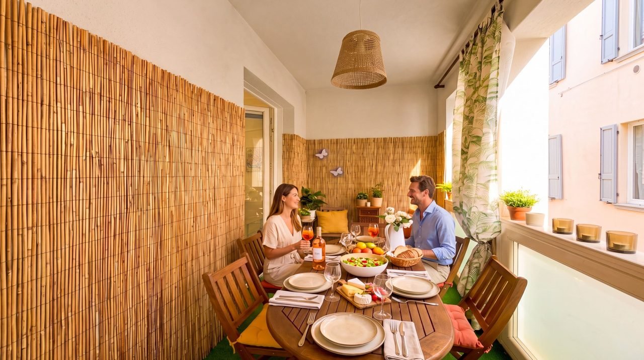 Terrazza dell'appartamento Iseo Lake Escape apparecchiata per il pranzo, nel centro storico di Iseo